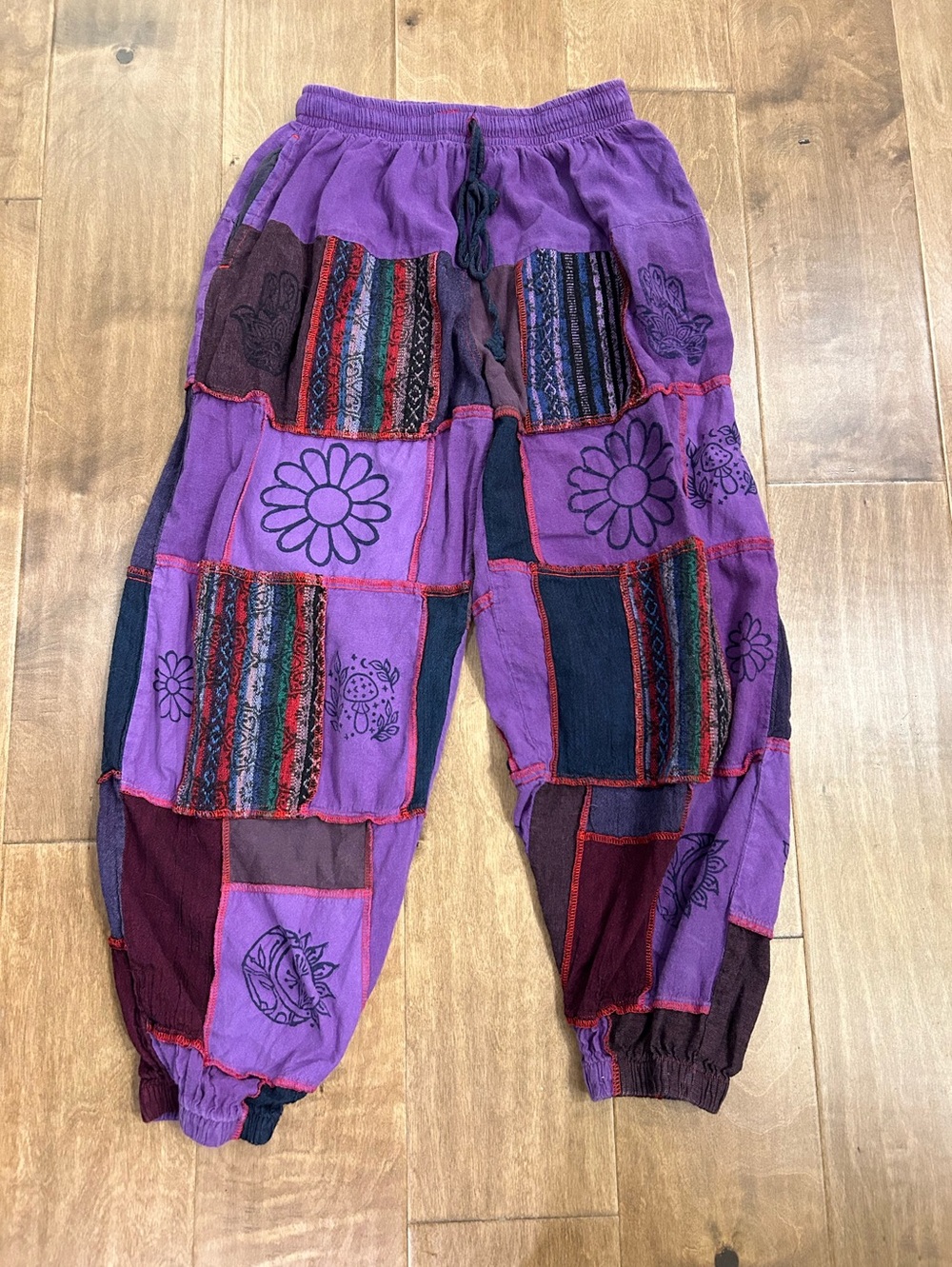 Karma Nepal Crafts purple patchwork boho jogger baggy pants small - Picture 2 of 8